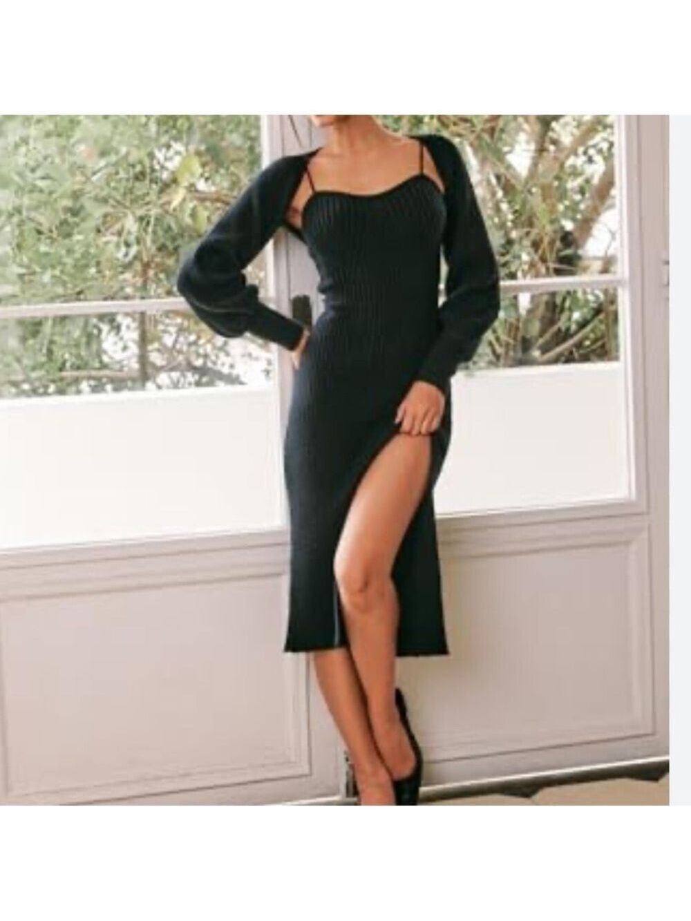 CIDER two piece sweater dress set spaghetti strap dress & long sleeve shrug 0XL